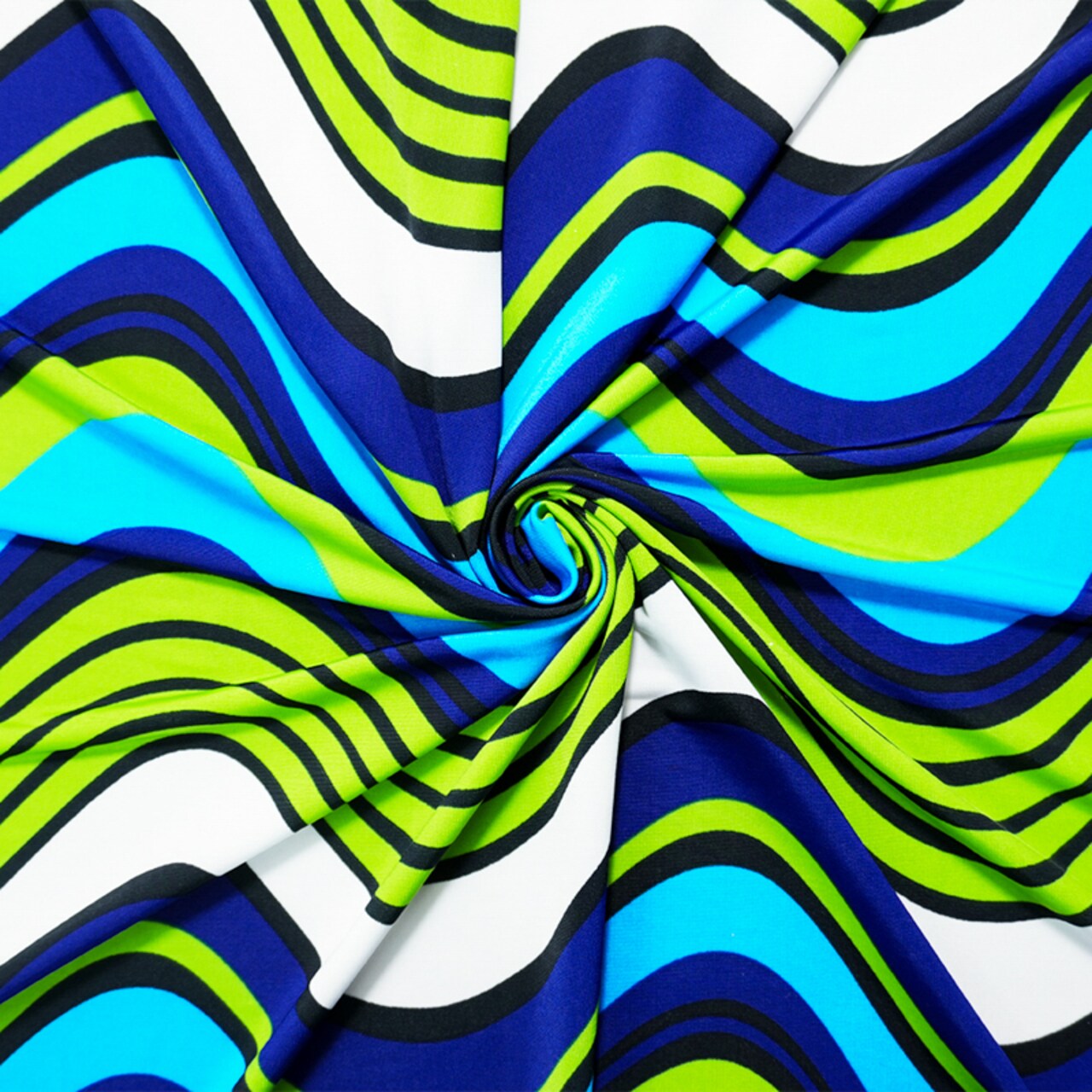 Blue-Green-Multi Poly Stretch Abstract Printed Jersey Knit Fabric By the Yard